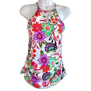 Anne Cole Colorful Floral High Neck Tankini Swimsuit Top Size L